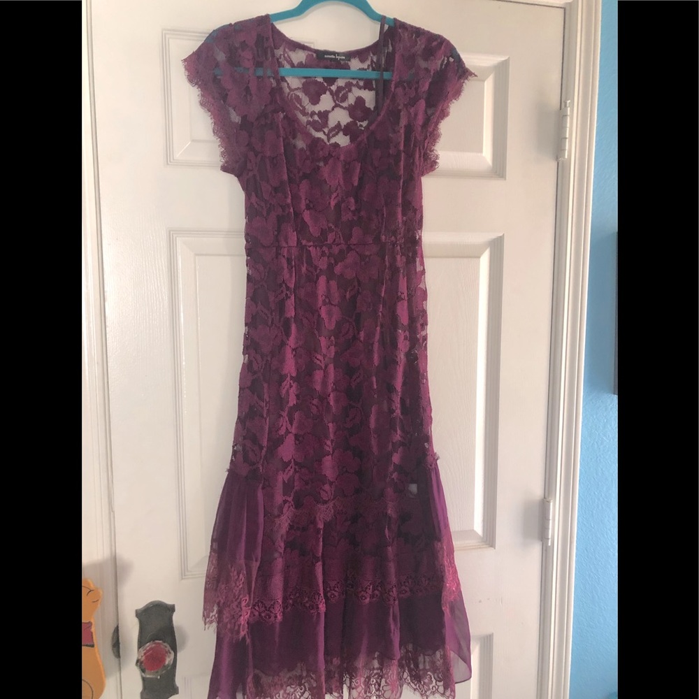 Nanette Lepore Burgundy lace midi dress 8